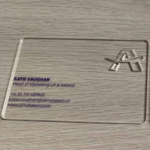 Promotional Acrylic Business Cards in Clear etched with your company logo from Total Merchandise