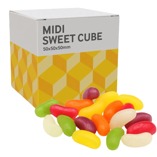 Promotional Jelly Beans Midi Sweets Cube in White branded with your logo from Total Merchandise