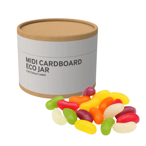 Custom Branded Jelly Beans Midi Eco Kraft Jar in Kraft/White branded with your company logo
