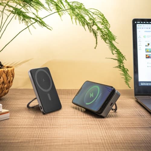 Customised 10,000mAh Magnetic Power Bank in Dark Grey branded with your logo from Total Merchandise