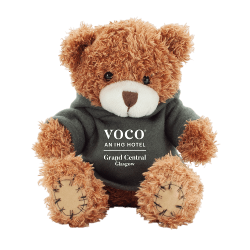 18cm Paw Teddy Bear with Hoodie in Cinnamon/Grey