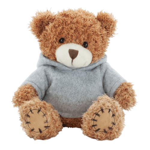18cm Paw Teddy Bear with Hoodie in Cinnamon/Light Grey