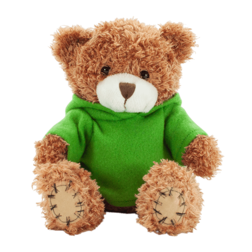 18cm Paw Teddy Bear with Hoodie in Cinnamon/Green