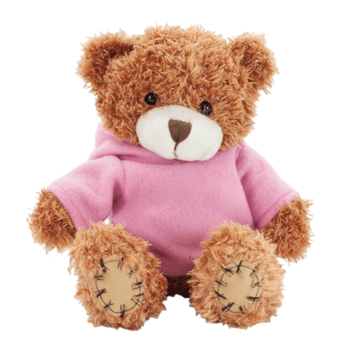 18cm Paw Teddy Bear with Hoodie in Cinnamon/Pink