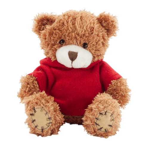 18cm Paw Teddy Bear with Hoodie in Cinnamon/Red