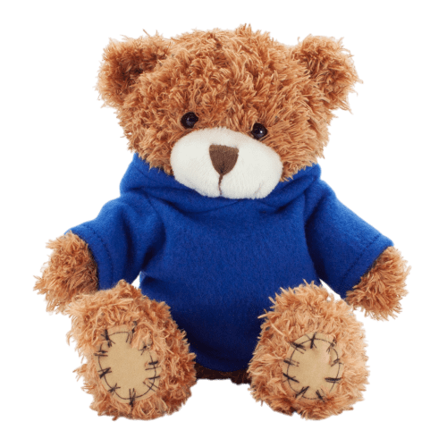 18cm Paw Teddy Bear with Hoodie in Cinnamon/Royal Blue