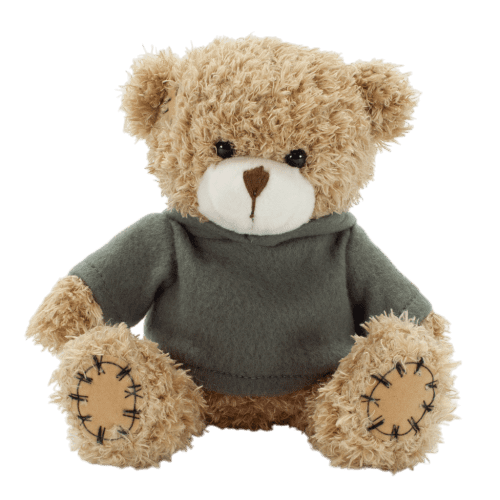 18cm Paw Teddy Bear with Hoodie in Mocha/Grey