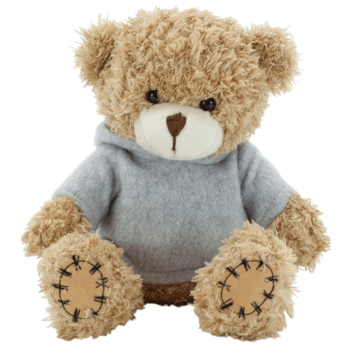 18cm Paw Teddy Bear with Hoodie in Mocha/Light Grey