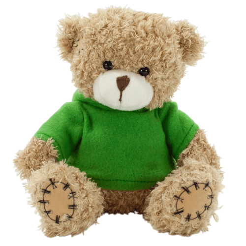 18cm Paw Teddy Bear with Hoodie in Mocha/Green