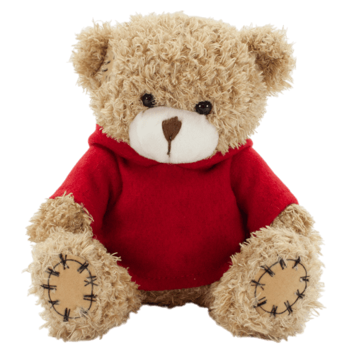 18cm Paw Teddy Bear with Hoodie in Mocha/Red