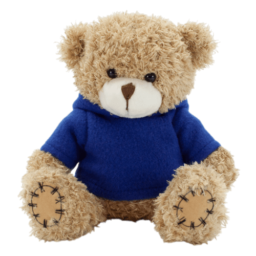18cm Paw Teddy Bear with Hoodie in Mocha/Royal Blue