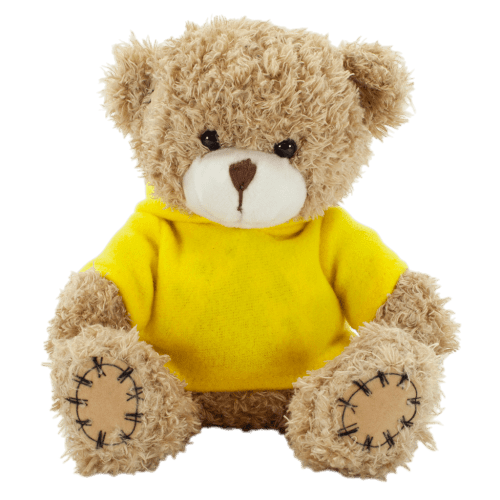 18cm Paw Teddy Bear with Hoodie in Mocha/Yellow