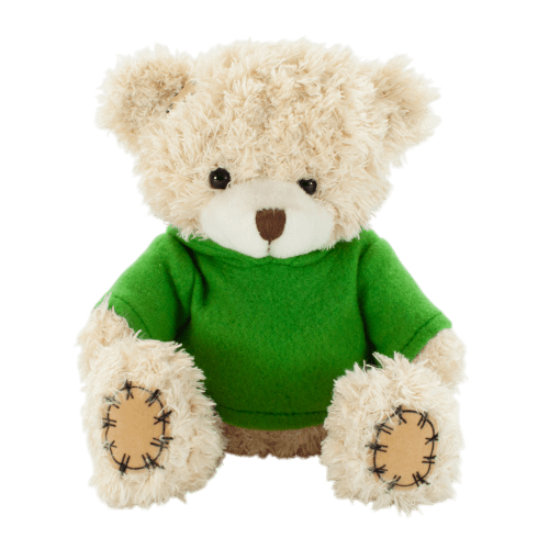 18cm Paw Teddy Bear with Hoodie in Cappuccino/Green