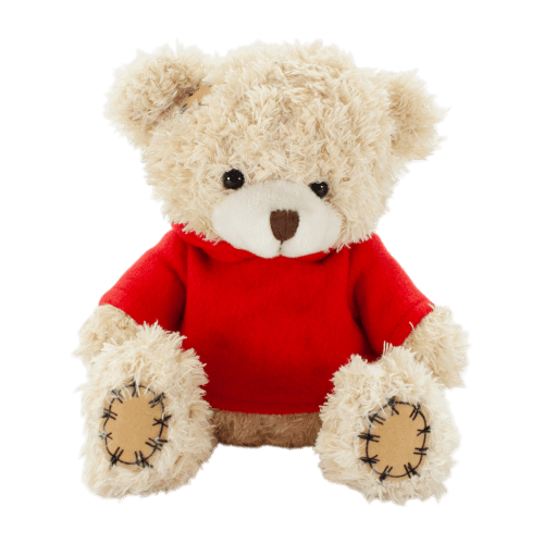 18cm Paw Teddy Bear with Hoodie in Cappuccino/Red