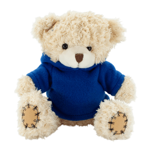 18cm Paw Teddy Bear with Hoodie in Cappuccino/Royal Blue