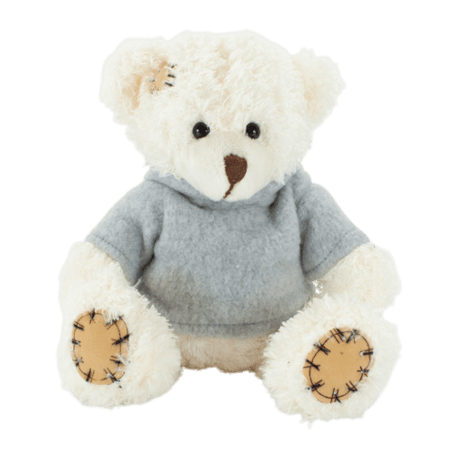 18cm Paw Teddy Bear with Hoodie in Latte/Light Grey