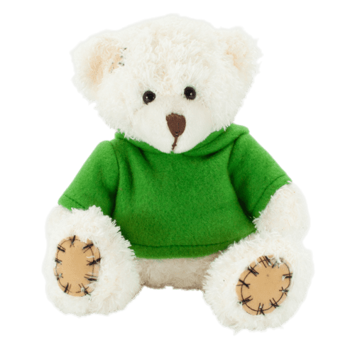 18cm Paw Teddy Bear with Hoodie in Latte/Green