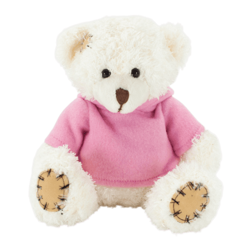 18cm Paw Teddy Bear with Hoodie in Latte/Pink