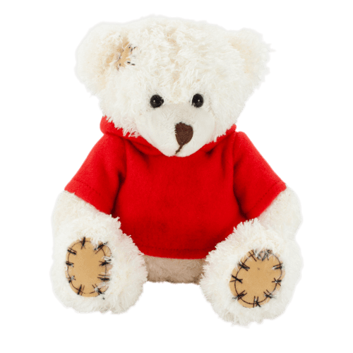 18cm Paw Teddy Bear with Hoodie in Latte/Red