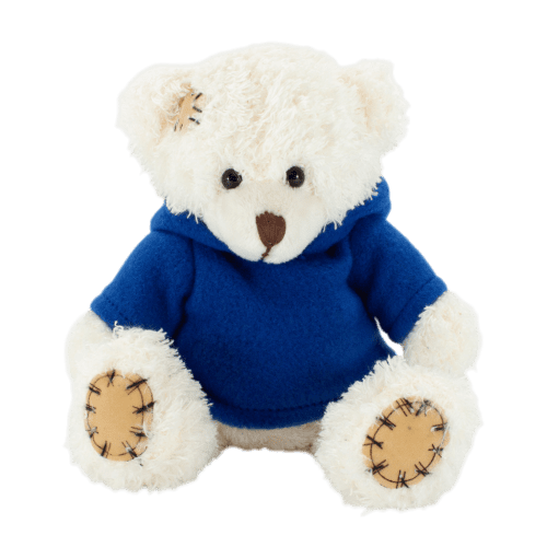 18cm Paw Teddy Bear with Hoodie in Latte/Royal Blue
