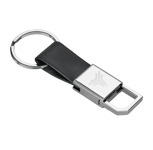 Promotional Metal and PU Keyring with Hook in Black engraved with your logo from Total Merchandise