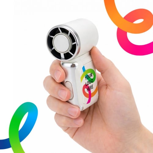 Lifestyle image of the Mini Cooling Ice Fan from Total Merchandise