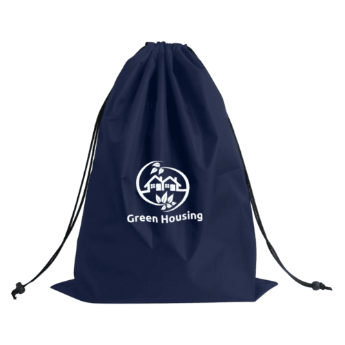 Customised Travel Drawstring Bag in Navy Blue branded with your company logo from Total Merchandise