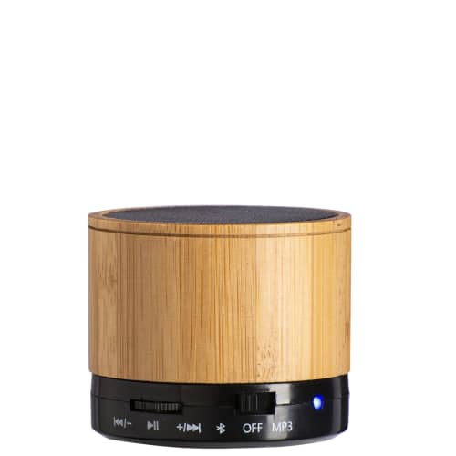Branded Mini Bamboo Speaker in Bamboo with a design from Total Merchandise