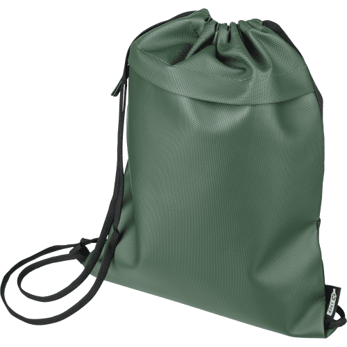Custom Branded rPET Polyester Drawstring Backpack in Green printed with your company logo