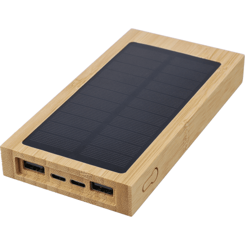 Promotional Bamboo Solar Power Bank in Brown branded with your logo from Total Merchandise