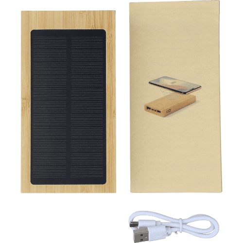 Customisable Bamboo Solar Power Bank in Brown branded with your logo from Total Merchandise