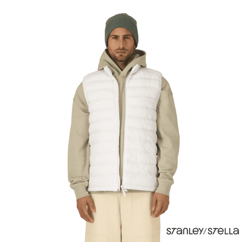 Branded Stanley/Stella white Mens climber 2.0 Body warmer from Total Merchandise