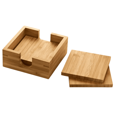 Custom Branded Bamboo Coaster Sets in Natural branded with your logo from Total Merchandise