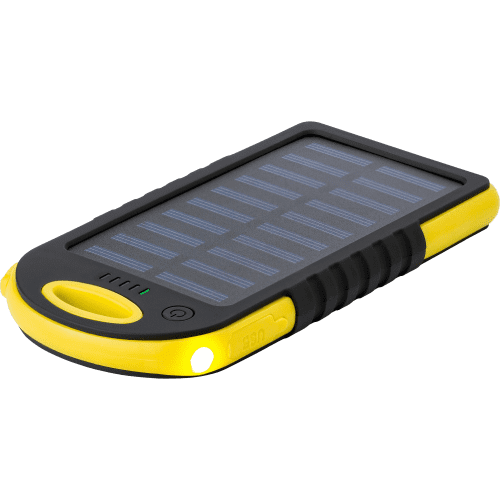 Branded 4000mAh Rubberised Solar Power Bank in Yellow printed with your logo from Total Merchandise