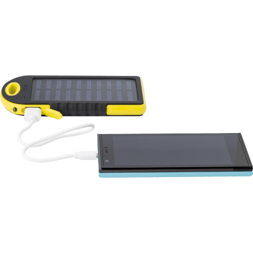 Printed 4000mAh Rubberised Solar Power Bank in Yellow printed with your logo from Total Merchandise