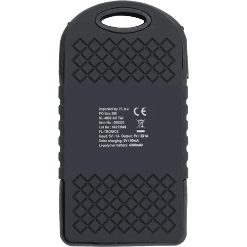 Branded 4000mAh Rubberised Solar Power Bank in Black printed with your logo from Total Merchandise
