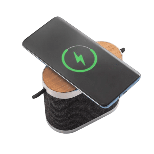 Branded Guetta Wireless Charging Speaker in Dark Grey branded with your logo from Total Merchandise