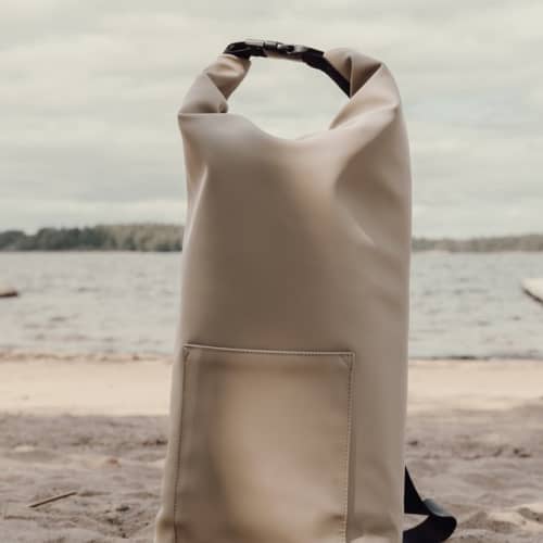 VINGA Baltimore Roll-Top Cooler Bags in Greige branded with your logo from Total Merchandise