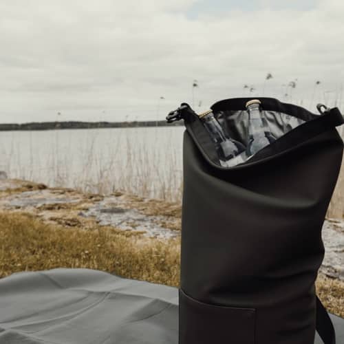 VINGA Baltimore Roll-Top Cooler Bags in Black branded with your logo from Total Merchandise