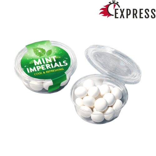 Branded Total Express Eco Midi Mint Imperials Pot in White with a design from Total Merchandise