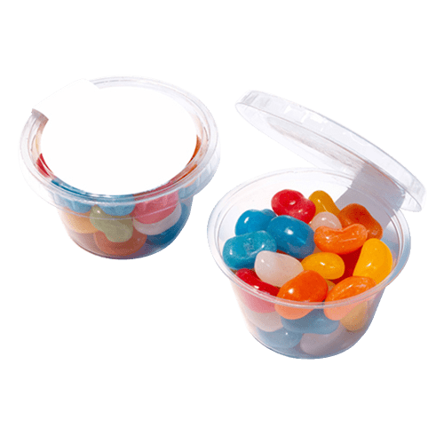 Compostable Sweet Pots Filled with Jelly Beans with a Label Ready for Printing by Total Merchandise