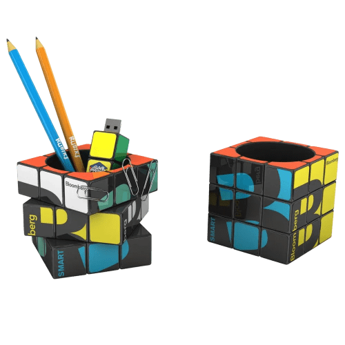 Promotional Rubik's Pen Pot in Black with a full colour design from Total Merchandise
