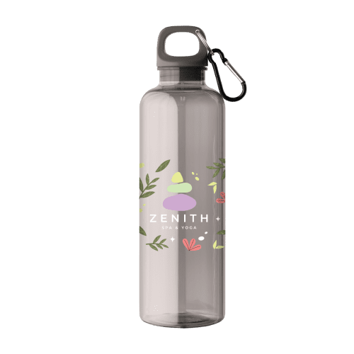 Custom Printed rPET Carabiner Clip Screw-Top Water Bottle in Black from Total Merchandise