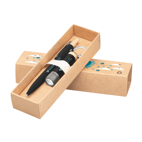 Customisable Pen & Torch Gift Set in Black printed with your logo from Total Merchandise