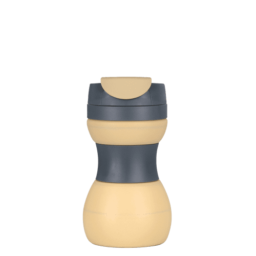 Branded 500ml Collapsible Silicone Coffee Travel Cup in Yellow with a design from Total Merchandise