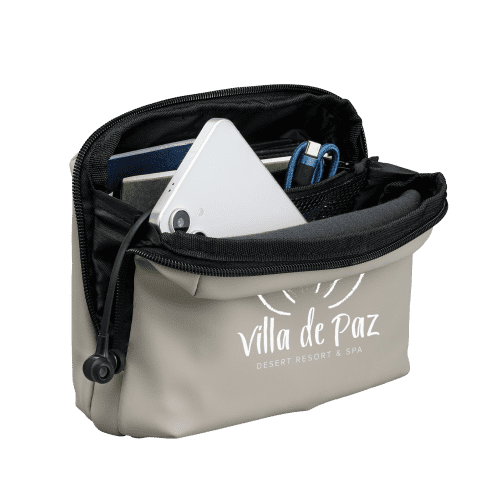 Promotional Multi Pocket Tech Bag in Dune Warm Grey branded with your logo from Total Merchandise