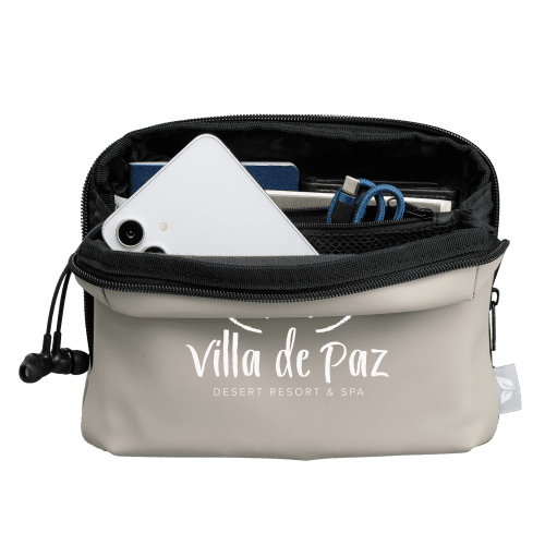 Customised Multi Pocket Tech Bag in Dune Warm Grey branded with your logo from Total Merchandise