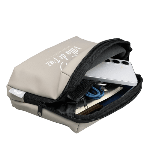 Customisable Multi Pocket Tech Bag in Dune Warm Grey branded with your logo from Total Merchandise