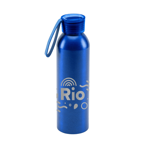 Branded Rio Recycled Metal Bottle in Blue with a design from Total Merchandise