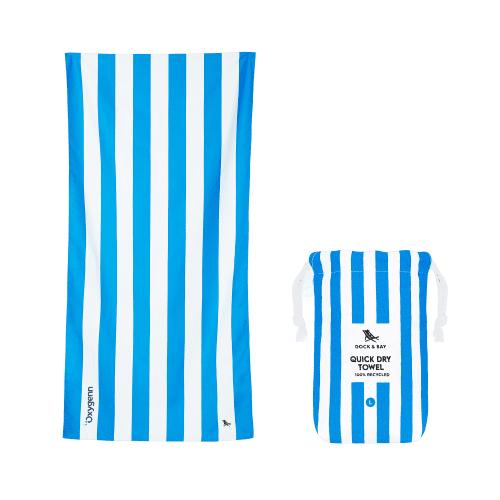 Promotional Dock & Bay Quick Dry Towel in Light Blue with a design from Total Merchandise